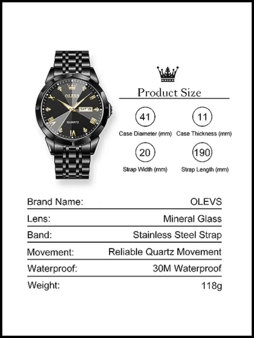 Men's Stainless Steel Luxury Big Face Quartz Dress Watch Roman Numeral Day Date